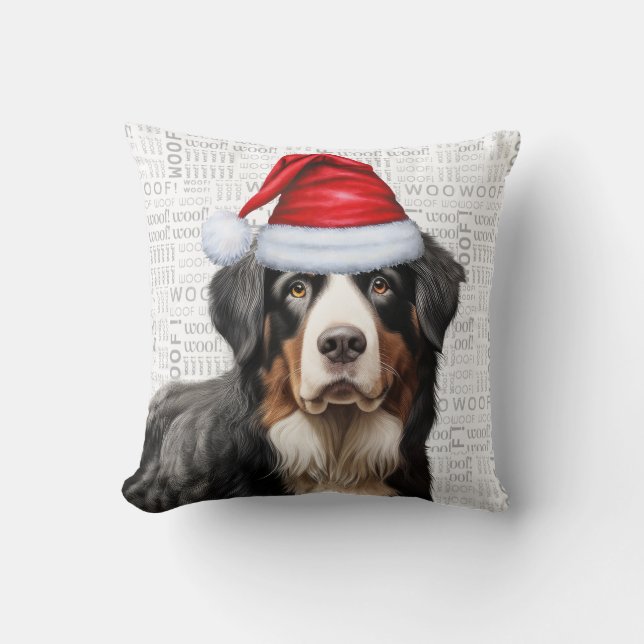Almofada Bernese Mountain Dog Watercolor Natal (Frente)