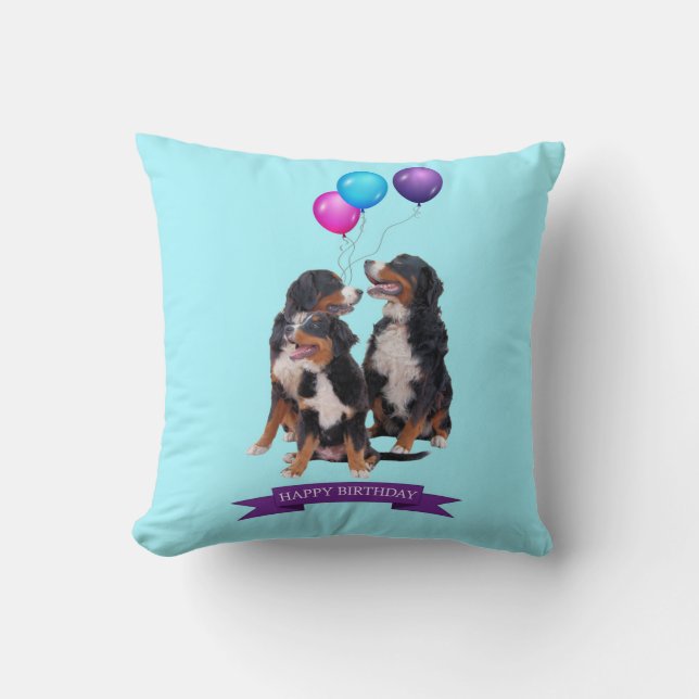 Almofada Bernese Mountain Dogs Feliz Travesseiro de Anivers (Frente)