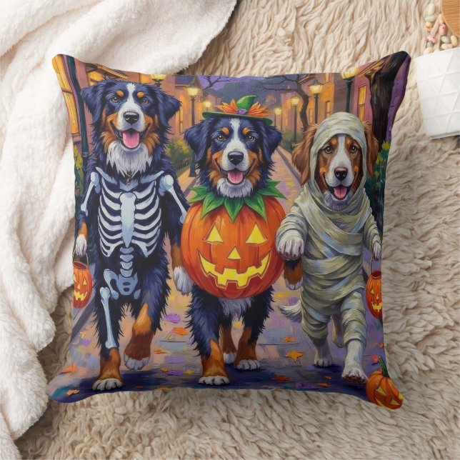 Almofada Bernese Mountain Pedindo Doces no Halloween  (Cobertor)