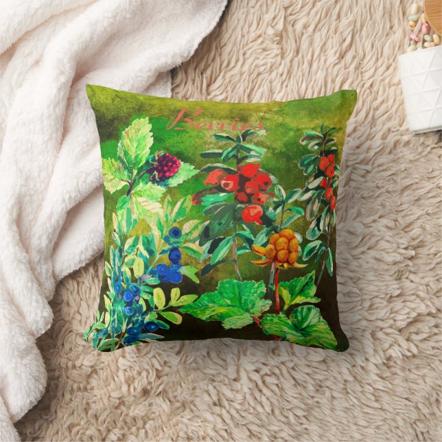 Almofada Berries, mirtilo, morango de nuvens, baga de lingo (Cobertor)