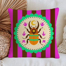 Almofada Besouro de Insecto de Arte Folclórica com Listras 