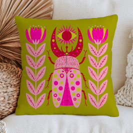Almofada Besouro Inseto Olho Mau Rosa em Verde Místico