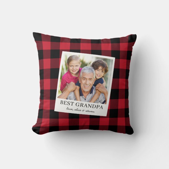 Almofada Best Grandpa Black and Red Plaid Photo (Frente)