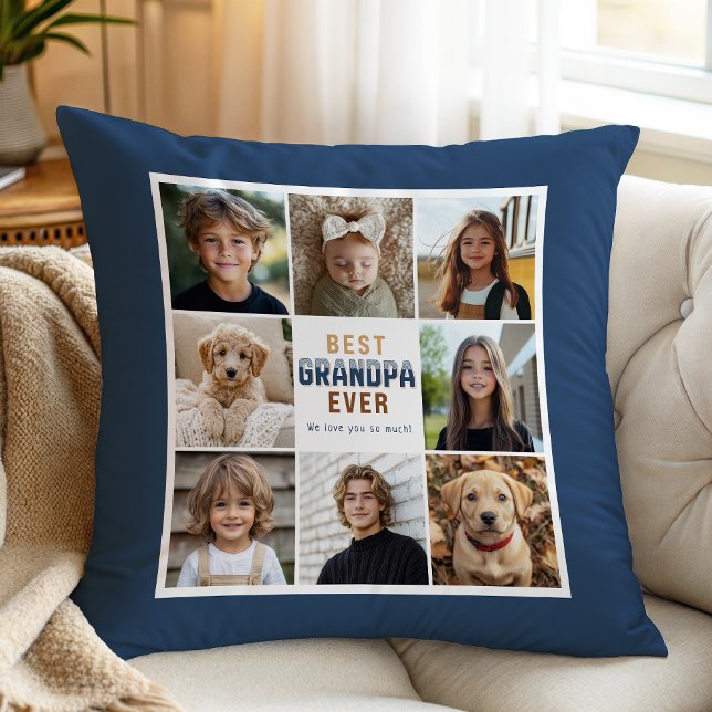 Almofada Best Grandpa Ever 8 Photo Collage Throw Pillow (Criador carregado)