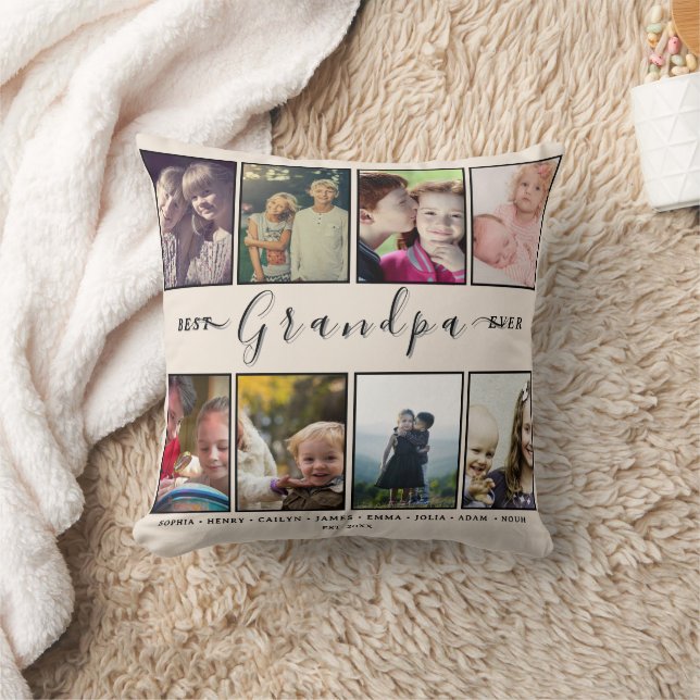 Almofada Best Grandpa Ever – Custom Grandkids’ 8 Photo Name (Cobertor)