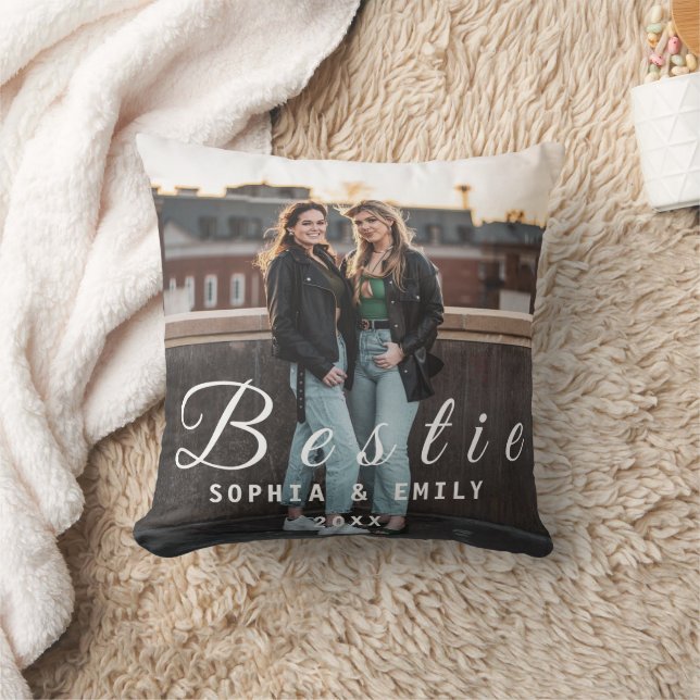 Almofada Bestie Photo Collage Pillow – Names & Year Gift (Cobertor)