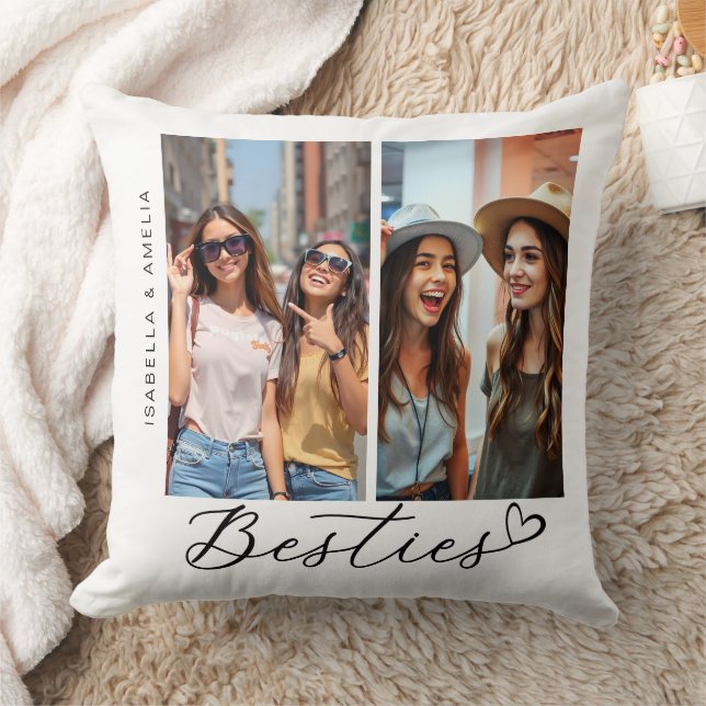 Almofada Besties Duas Fotos Calliografia Script Heart BFF (Cobertor)