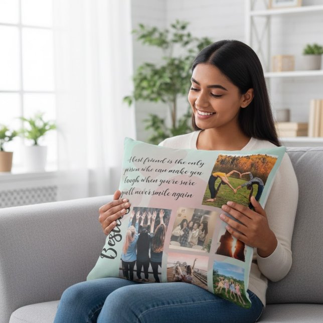 Almofada Besties Photo Collage Quote Personalised Cushion (Criador carregado)