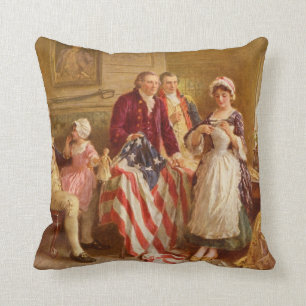 Almofada Betsy Ross Sewing the American Flag Travesseiro