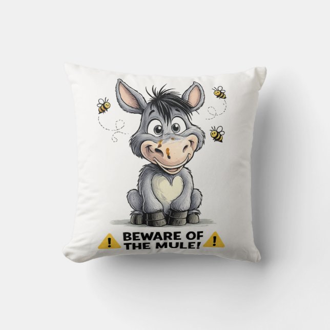 Almofada Beware Of The Mule Funny Donkey Warning Design (Frente)
