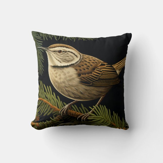 Almofada Bewick’s wren on fir branches (Frente)