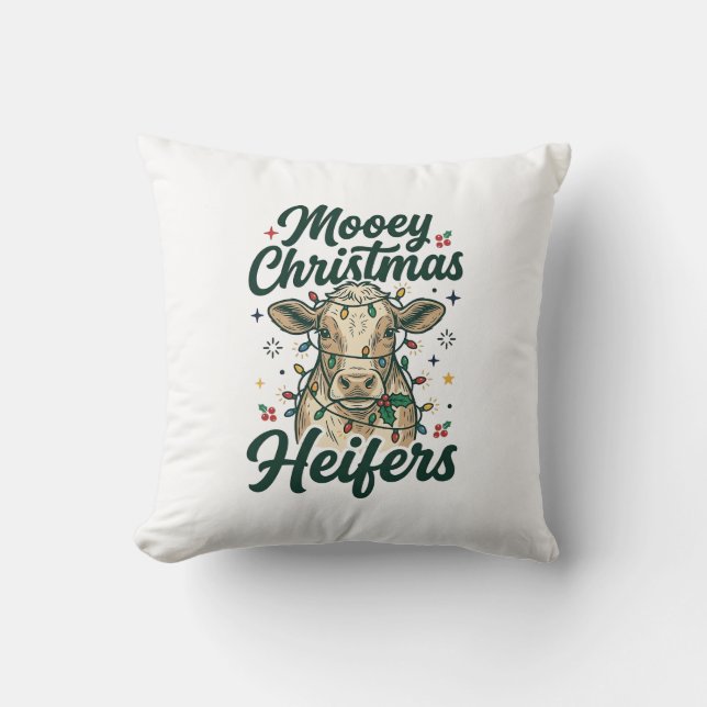 Almofada Bezerros Natal Mooey Design Natal de Vaca Engraçad (Frente)