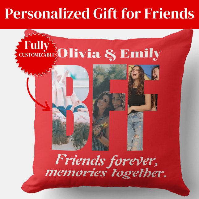 Almofada BFF Photo Collage Throw Pillow – Gift for Friend (BFF Photo Collage Throw Pillow – Gift for Friend)