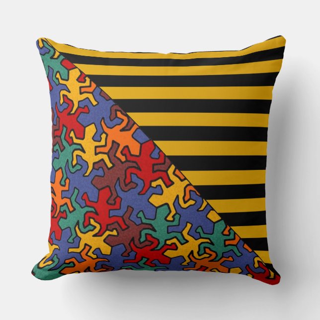 Almofada BG Stripes Descarte preto + mosaico de geckos (Frente)