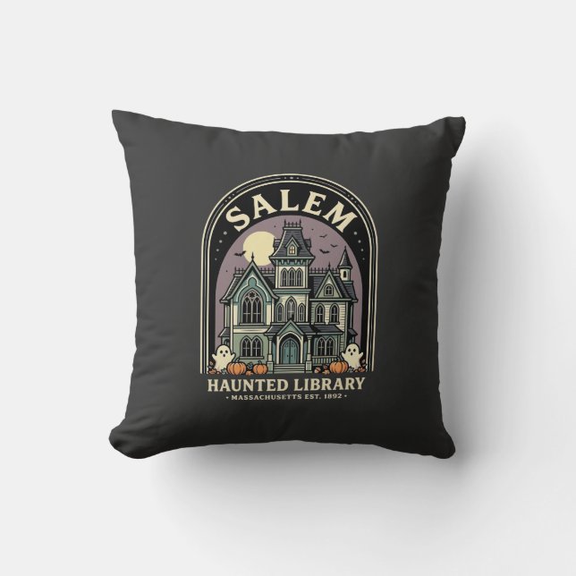 Almofada Biblioteca Assombrada de Salem Design de Halloween (Frente)