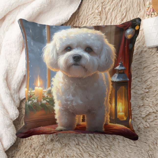 Almofada Bichon Frise Com Luzes de Natal Feriado (Cobertor)