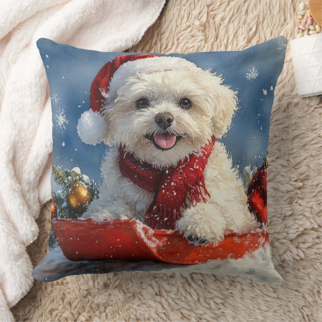 Almofada Bichon Frise Dog Sledge Deixe-o nevar no Natal (Cobertor)