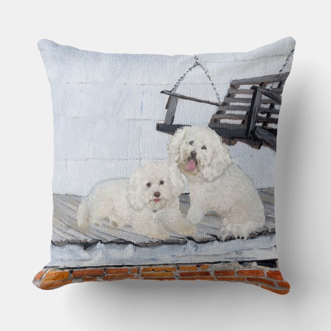 Almofada Bichon Frise no Alpendre (Frente)