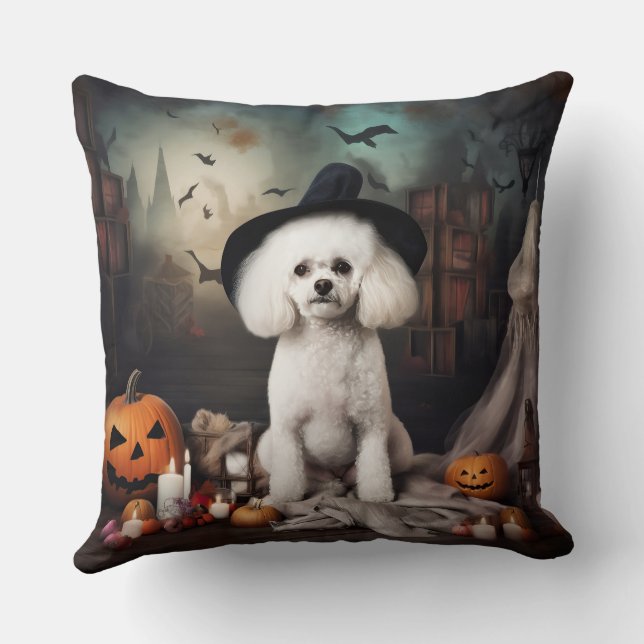 Almofada Bichon Frise Pumpkins Halloween Scary (Verso)