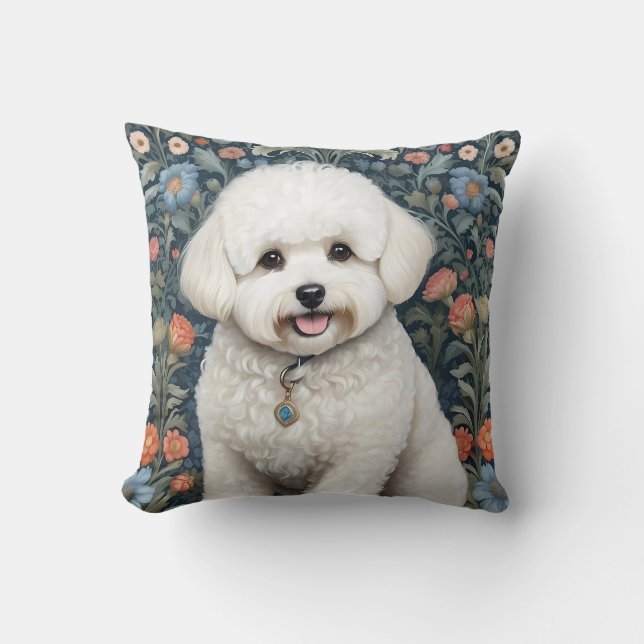Almofada Bichon Frisé William Morris Inspirou Floral (Frente)