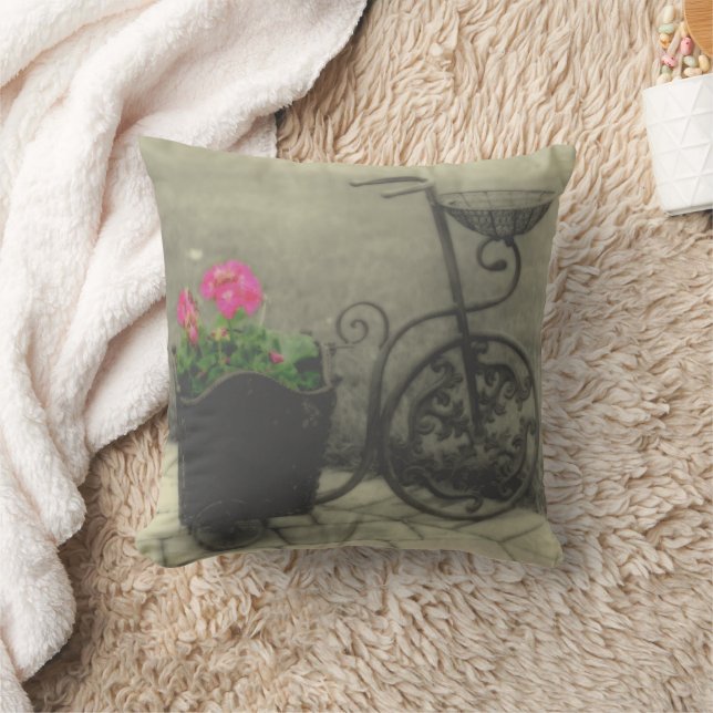 Almofada Bicicleta Flor, Vintagem Preta E Branca (Cobertor)