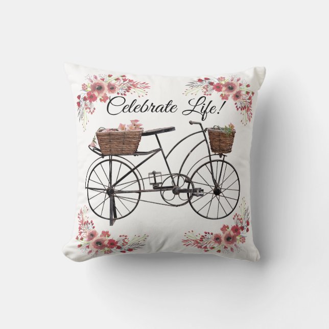Almofada Bicicleta Floral Farmhouse Vintage (Frente)