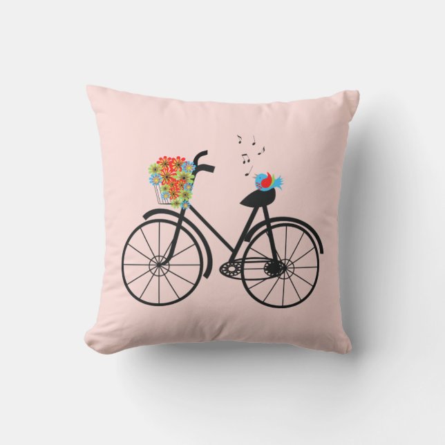 Almofada Bicicleta Vintage e Pássaro Cantante (Frente)