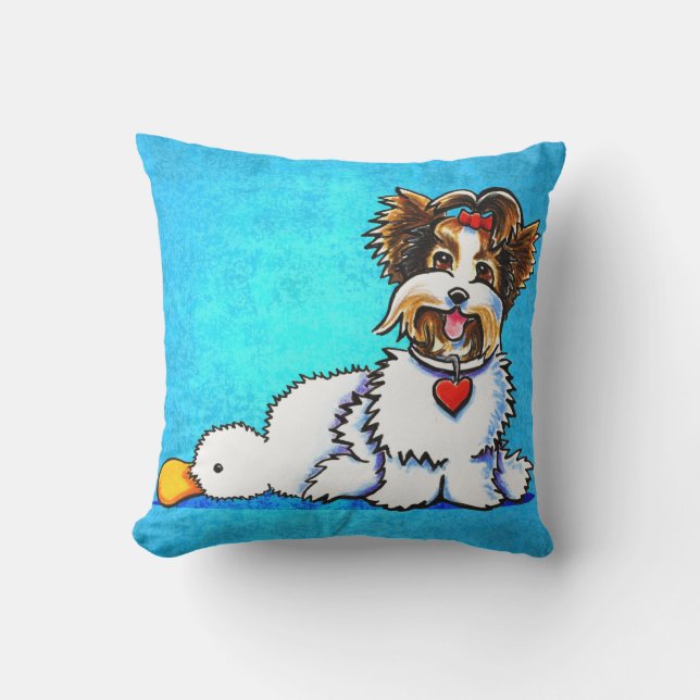 Almofada Biewer Yorkie Wanna Tocar Azul (Frente)