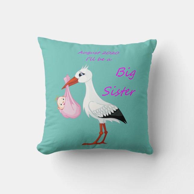 Almofada Big Sister Travesseiro decorativo Baby Stork agost (Frente)