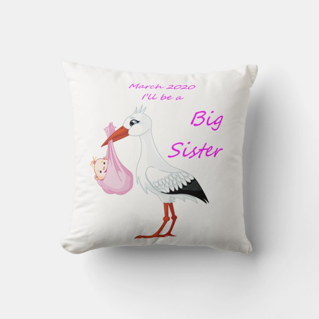 Almofada Big Sister Travesseiro decorativo Baby Stork março (Frente)
