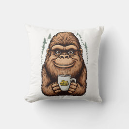 Almofada Bigfoot Fofo Bebendo Café Sasquatch Divertido 