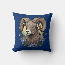 Almofada Bighorn Sheep With Blue Colorado Columbine Flowers