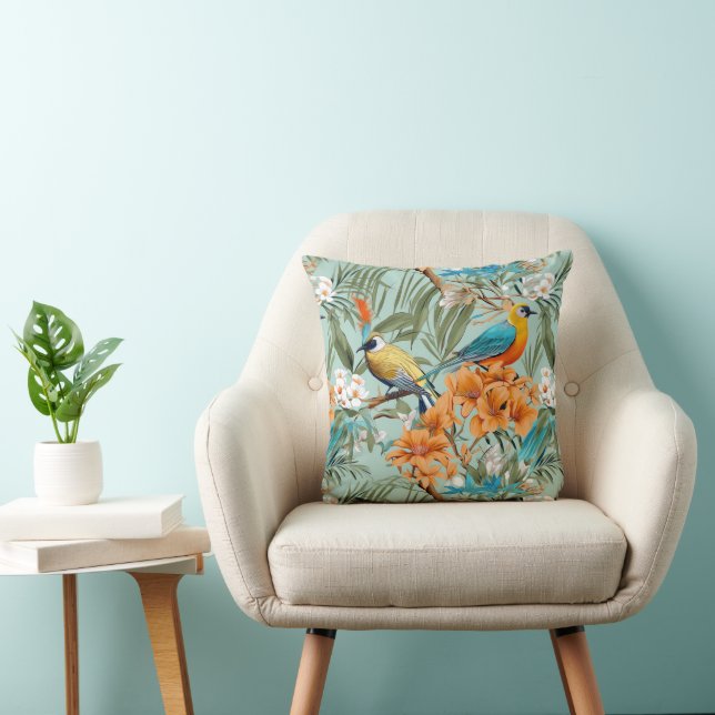 Almofada Birds Chinoiserie Mint Orange (Cadeira)