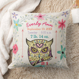 Almofada Birth Stats Baby Girl Creature Owl