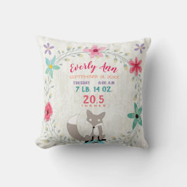 Almofada Birth Stats Baby Girl Woodland Creatar Fox