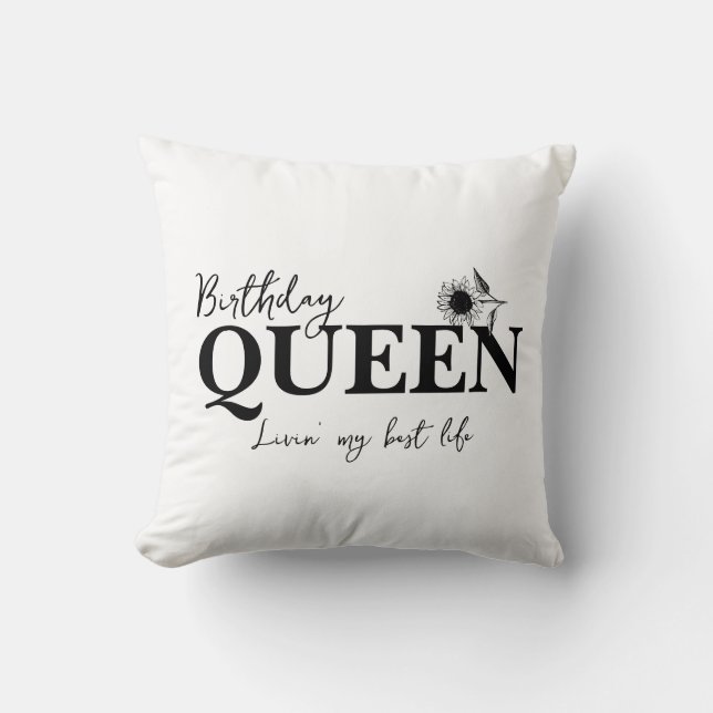 Almofada Birthday Queen Livin' my best life (Frente)