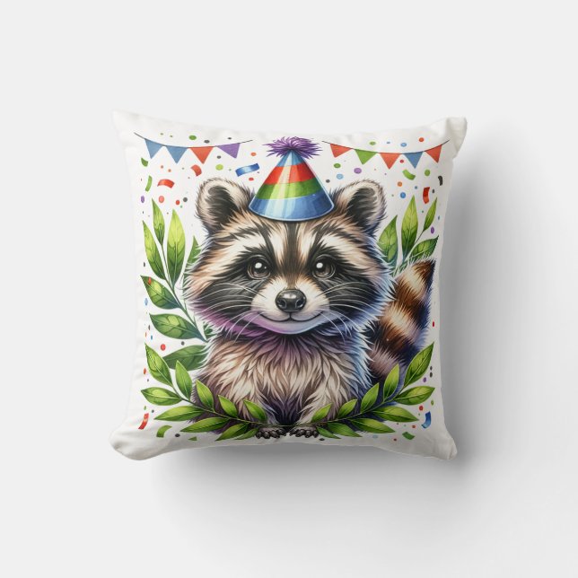 Almofada Birthday Raccoon Kids, birthday party, fun design (Frente)