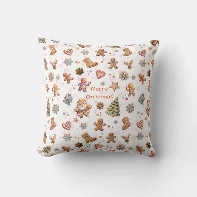 Almofada Biscoitos Brancos com Pão de Natal Feliz (Frente)