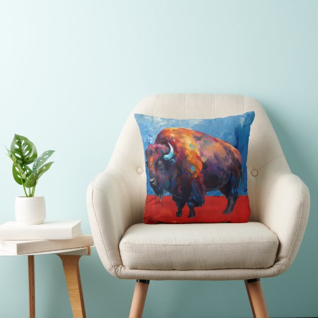 Almofada Bison Buffalo Colorful Abstrato Modern Painting (Cadeira)