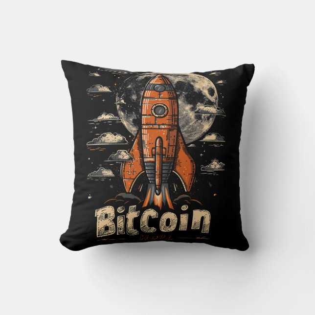 Almofada Bitcoin and Rocket to the Moon Crypto Design (Frente)