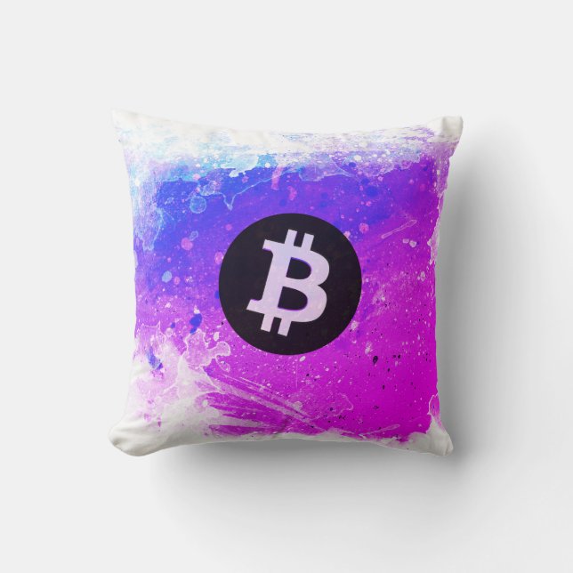 Almofada Bitcoin Aquarela (Estilo 6 - Praia de Miami) (Frente)