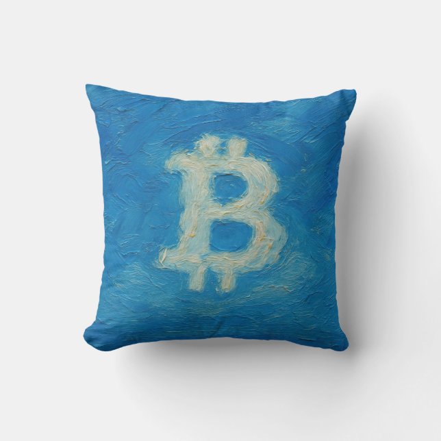 Almofada Bitcoin Céu Azul (Óleo, Estilo: 2) (Frente)
