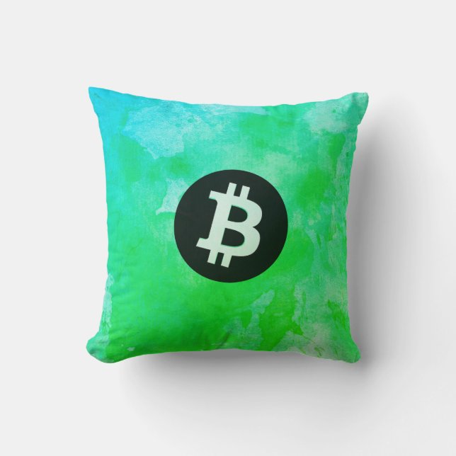 Almofada Bitcoin Watercolor (Style $ - Green Day) (Frente)