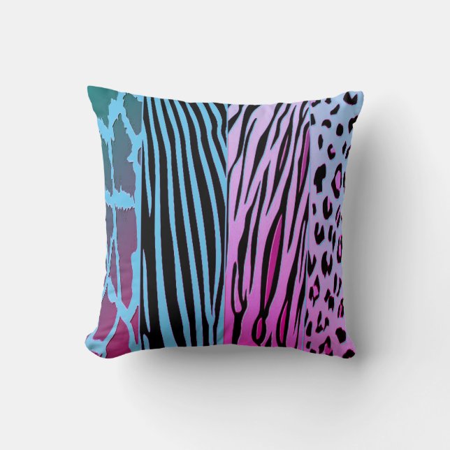 Almofada Black And Blue Animal Printed Zebra Stripe Pillow (Frente)