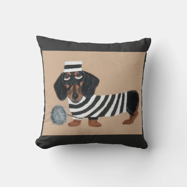 Almofada Black and Brown Dachshund Treat Thief Jailbird (Frente)
