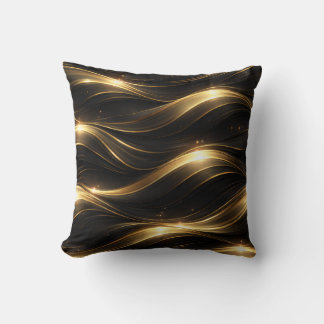 Almofada Black and Gold Fluid Wave Pattern Throw Pillow