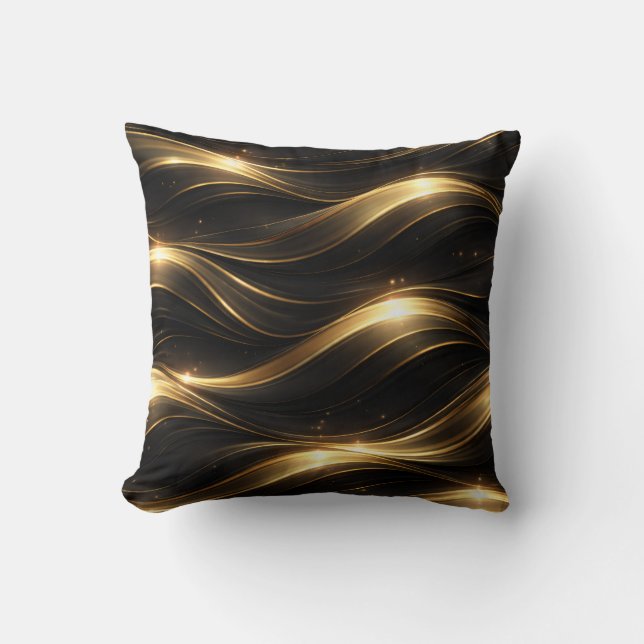 Almofada Black and Gold Fluid Wave Pattern Throw Pillow (Frente)