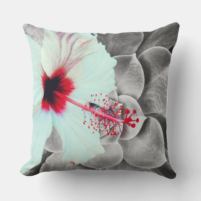 Almofada Black and Red Hibiscus Wall Art Print  (Frente)