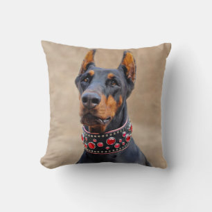 Almofada Black and Tan Doberman Pinscher, colarinho de Jewe
