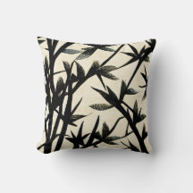 Black and White Bamboo Leaf Pattern Throw Pillow